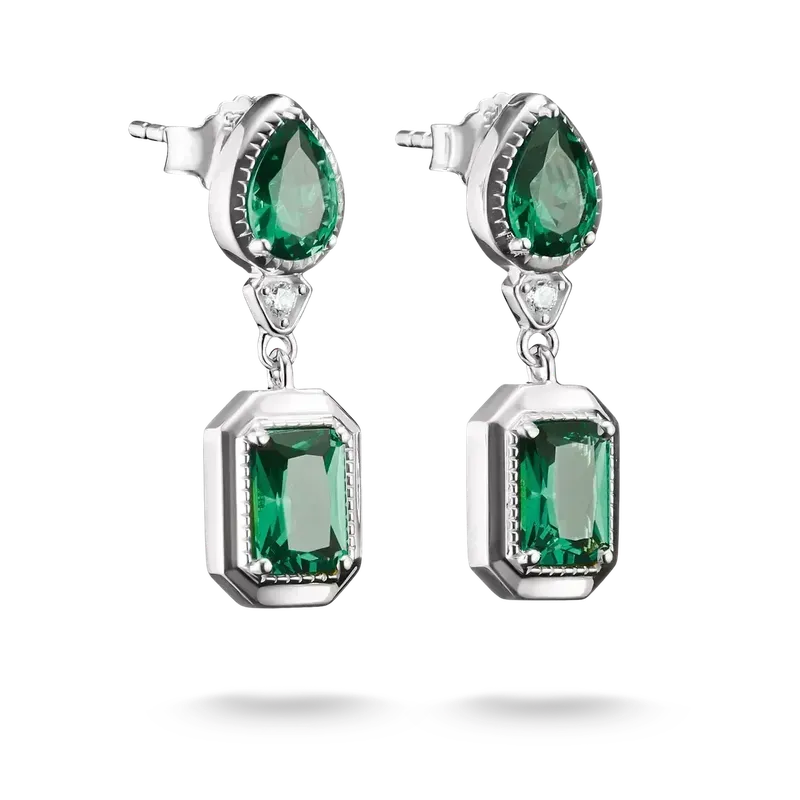 Thomas Sabo Elyndra Silver Stud Earrings Green Octagon Stones