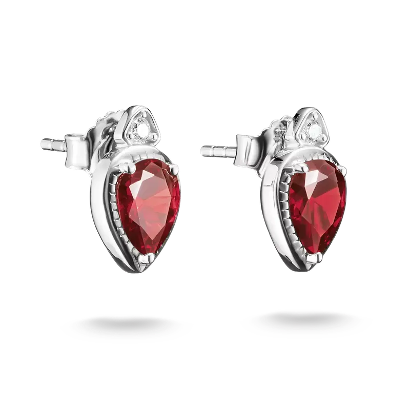Thomas Sabo Elyndra Silver Stud Earrings Red Teardrop Zirconia