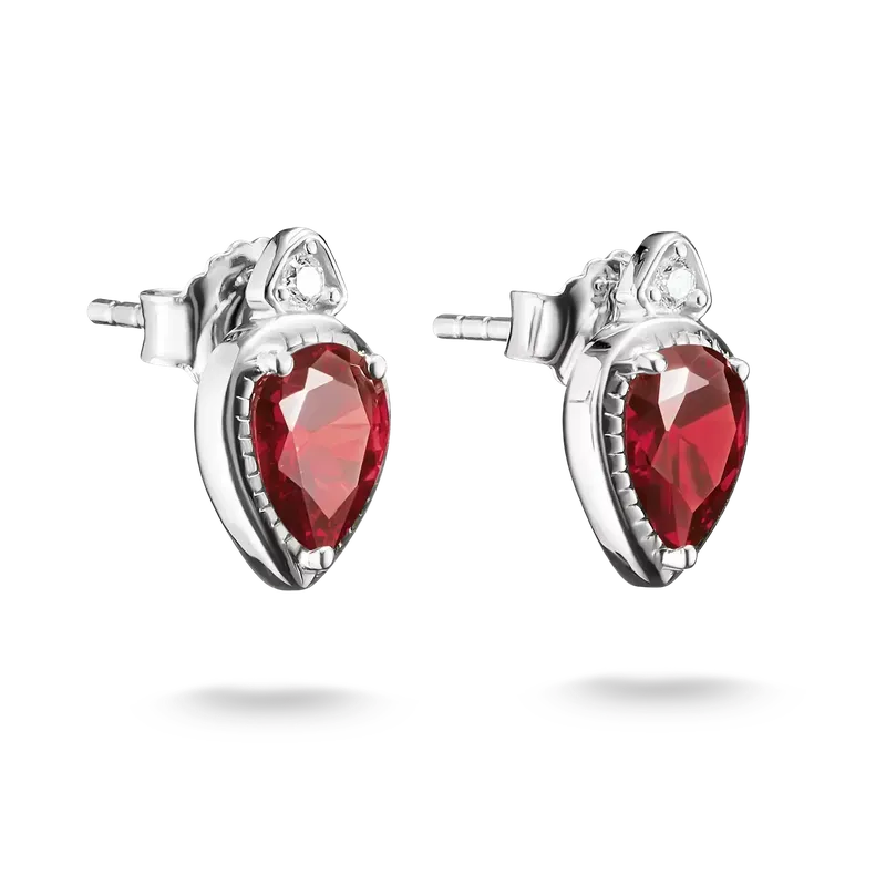 Thomas Sabo Elyndra Silver Stud Earrings Red Teardrop Zirconia