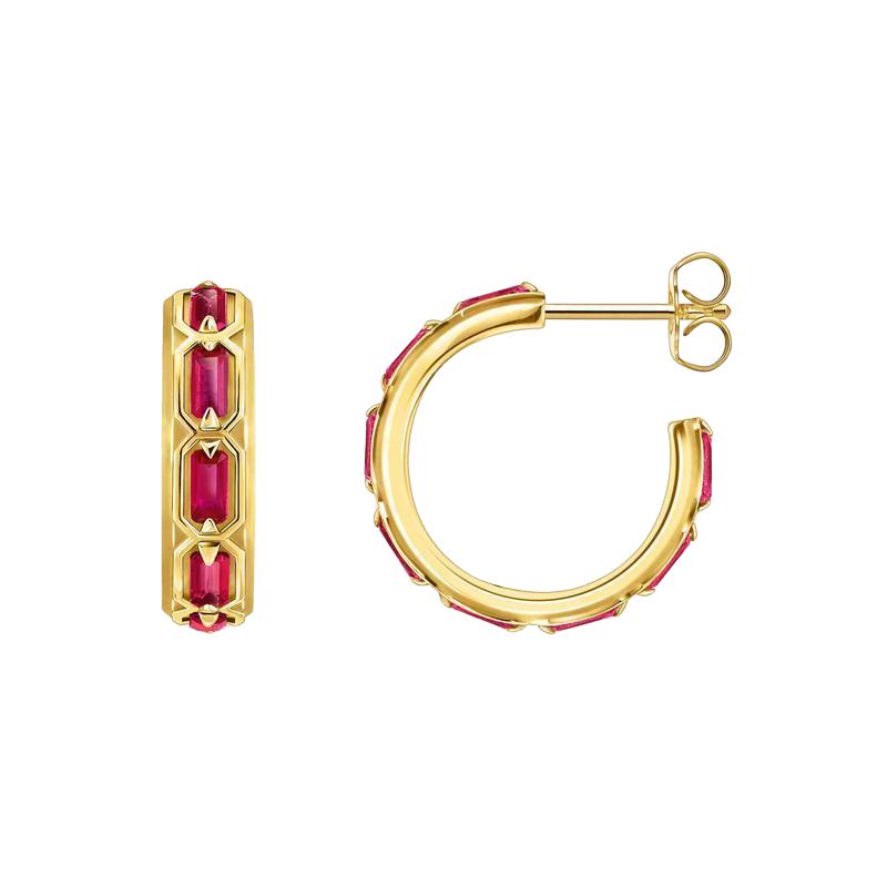Thomas Sabo Gold-Plated Hoop Earrings with Dazzling Red Stones