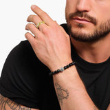 Thomas Sabo Gold-plated Band Ring with Pattern and Black Zirconia
