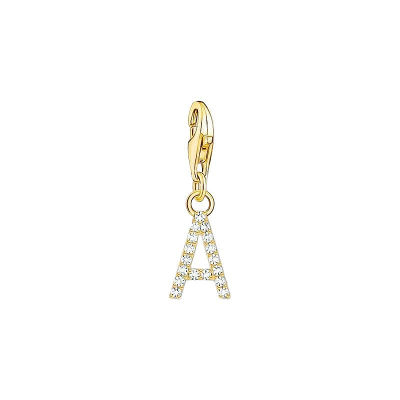 Thomas Sabo Gold-plated Charm Pendant Letter A with White Stones