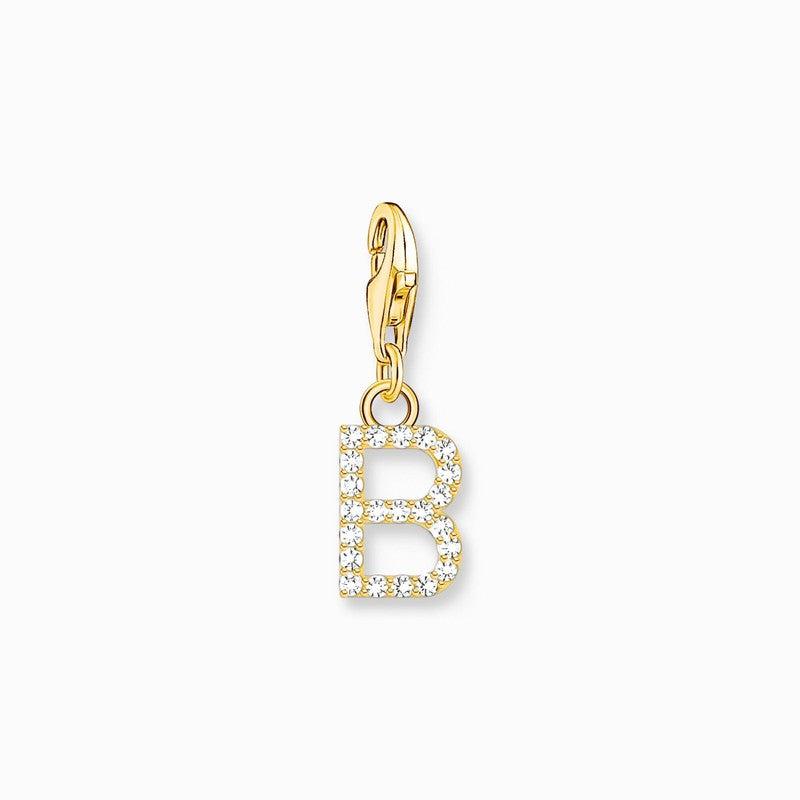 Thomas Sabo Gold-plated Charm Pendant Letter B with White Stones