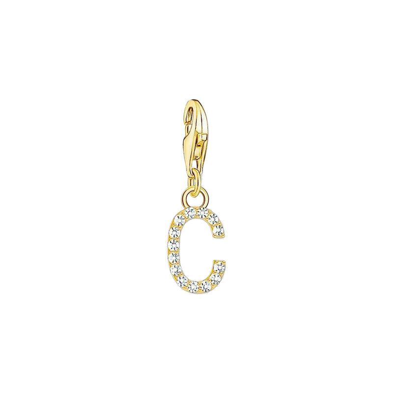 Thomas Sabo Gold-plated Charm Pendant Letter C with White Stones