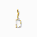 Thomas Sabo Gold-plated Charm Pendant Letter D with White Stones