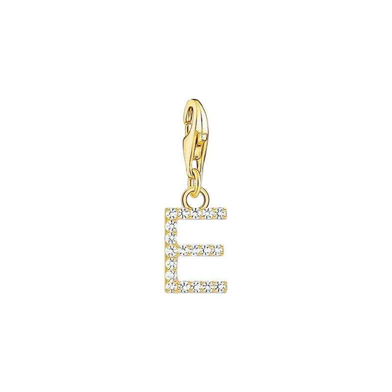 Thomas Sabo Gold-plated Charm Pendant Letter E with White Stones