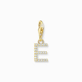 Thomas Sabo Gold-plated Charm Pendant Letter E with White Stones