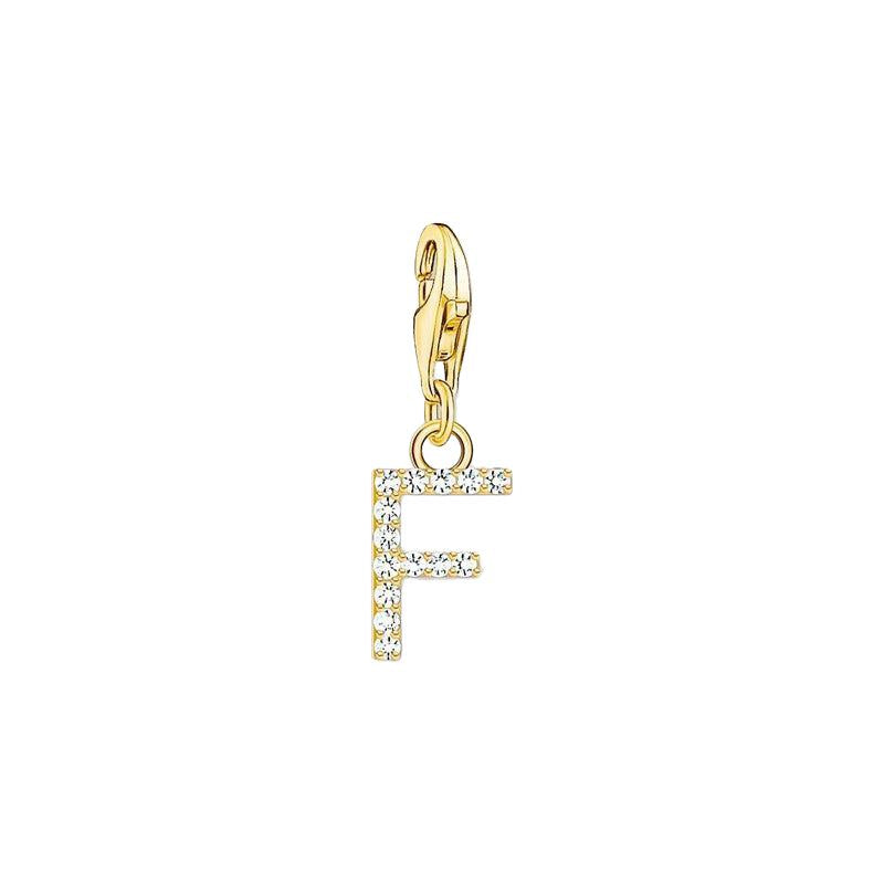 Thomas Sabo Gold-plated Charm Pendant Letter F with White Stones