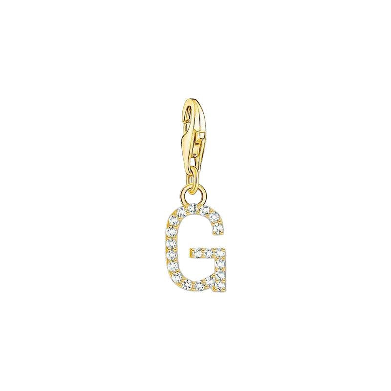 Thomas Sabo Gold-plated Charm Pendant Letter G with White Stones