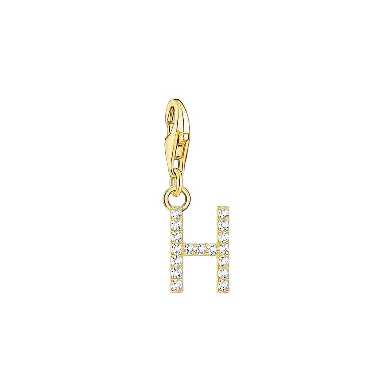 Thomas Sabo Gold-plated Charm Pendant Letter H with White Stones