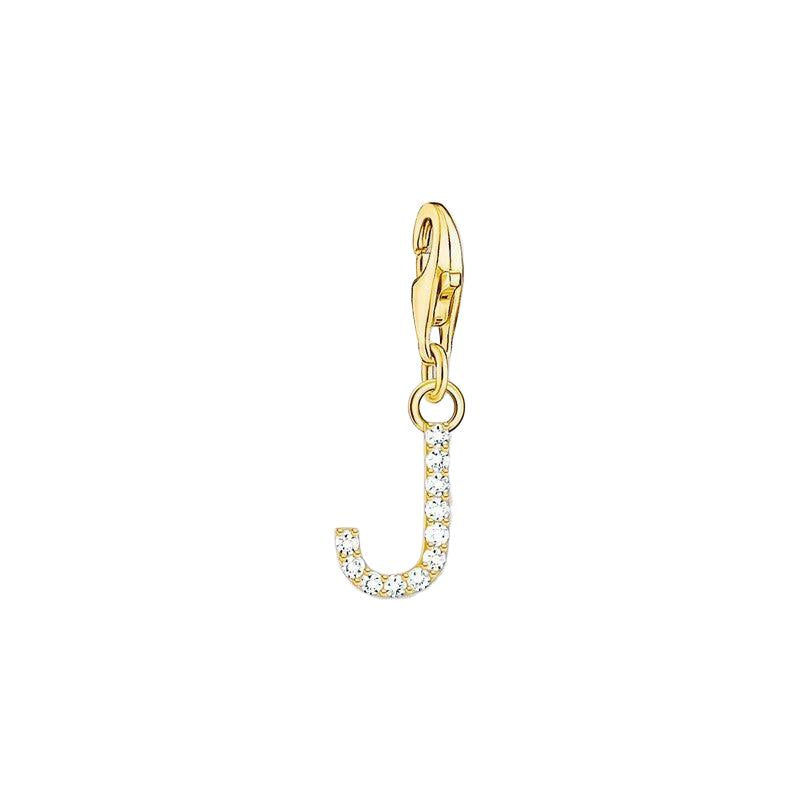 Thomas Sabo Gold-plated Charm Pendant Letter J with White Stones