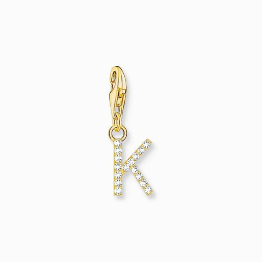 Thomas Sabo Gold-plated Charm Pendant Letter K with White Stones