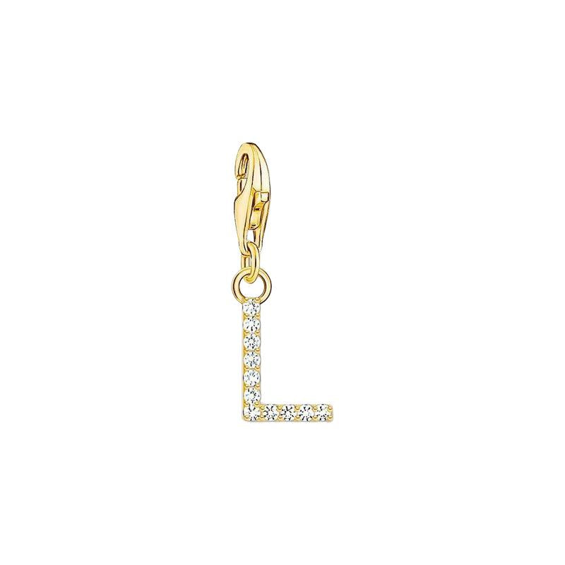 Thomas Sabo Gold-plated Charm Pendant Letter L with White Stones