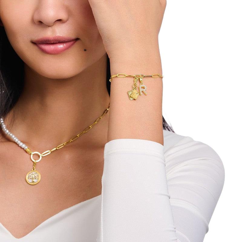Thomas Sabo Gold-plated Charm Pendant Letter N with White Stones