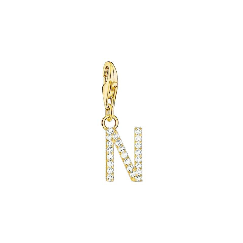 Thomas Sabo Gold-plated Charm Pendant Letter N with White Stones
