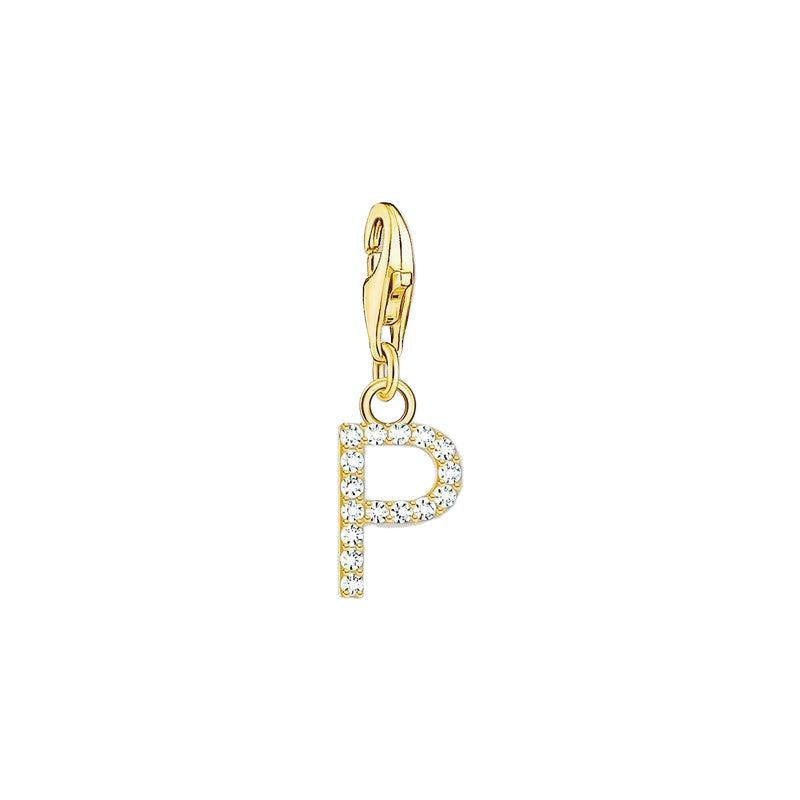 Thomas Sabo Gold-plated Charm Pendant Letter P with White Stones