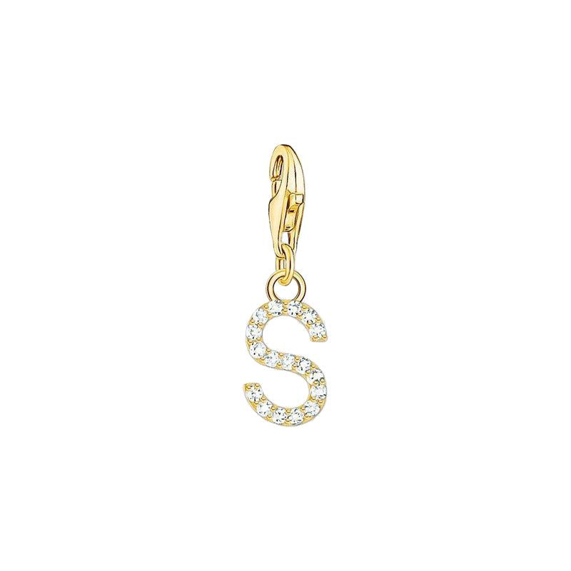 Thomas Sabo Gold-plated Charm Pendant Letter S with White Stones