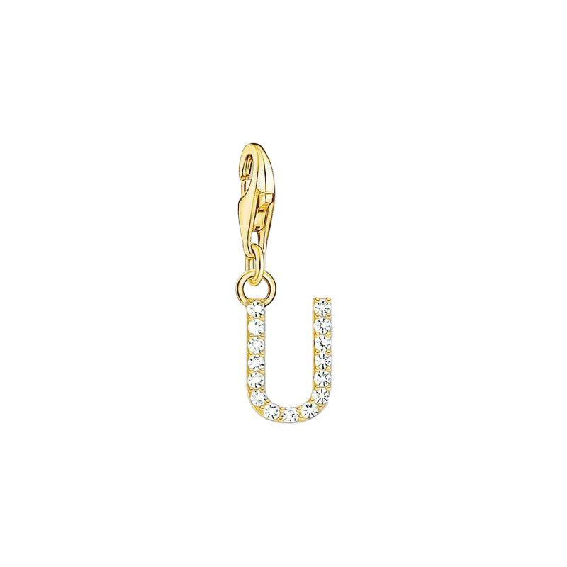 Thomas Sabo Gold-plated Charm Pendant Letter U with White Stones