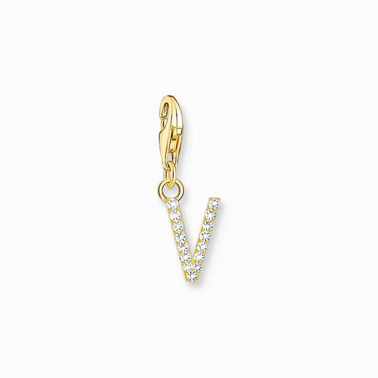 Thomas Sabo Gold-plated Charm Pendant Letter V with White Stones