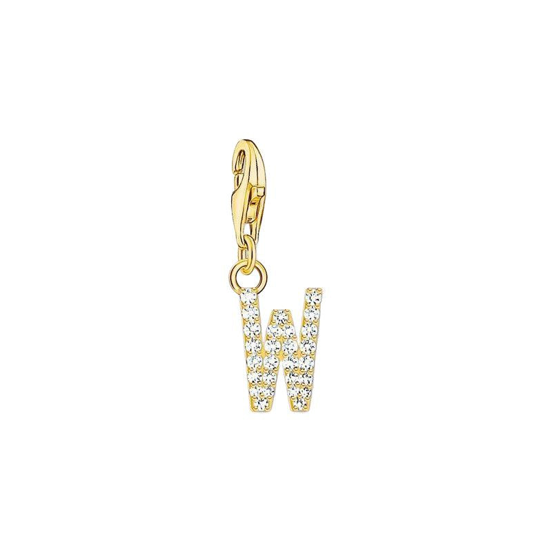 Thomas Sabo Gold-plated Charm Pendant Letter W with White Stones