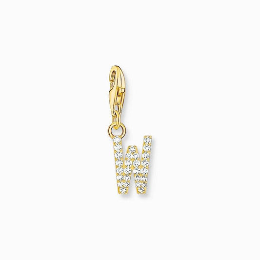 Thomas Sabo Gold-plated Charm Pendant Letter W with White Stones