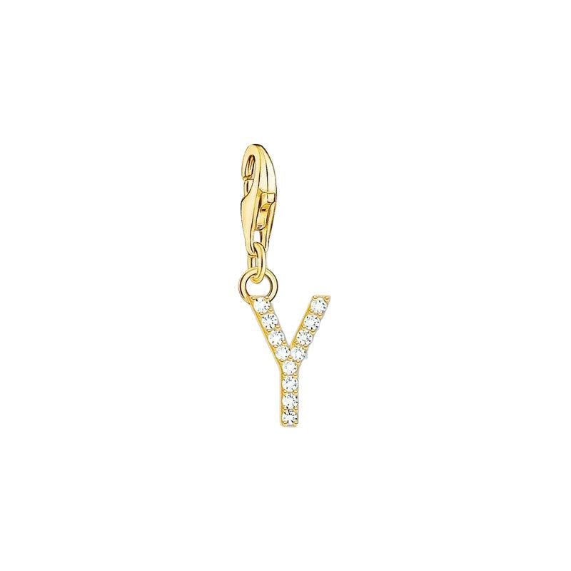 Thomas Sabo Gold-plated Charm Pendant Letter Y with White Stones