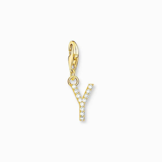 Thomas Sabo Gold-plated Charm Pendant Letter Y with White Stones