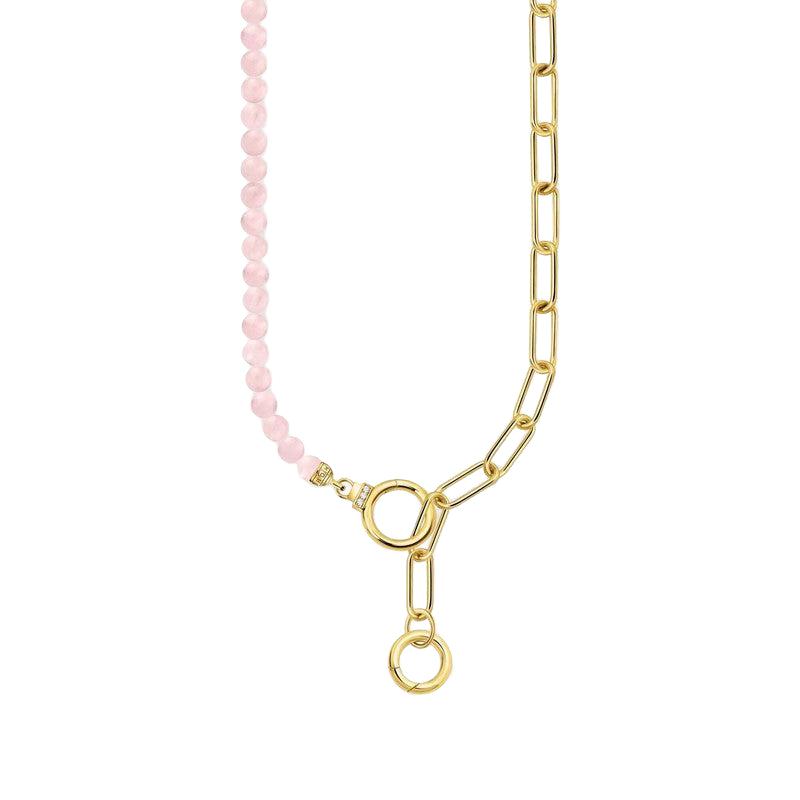 Thomas Sabo Gold-plated Necklace - Link Chain with Rose Quartz Beads