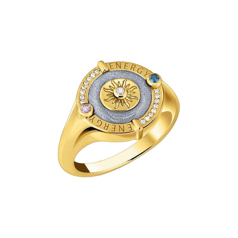 Thomas Sabo Gold-plated Signet Ring with Blue Cold Enamel and Stones