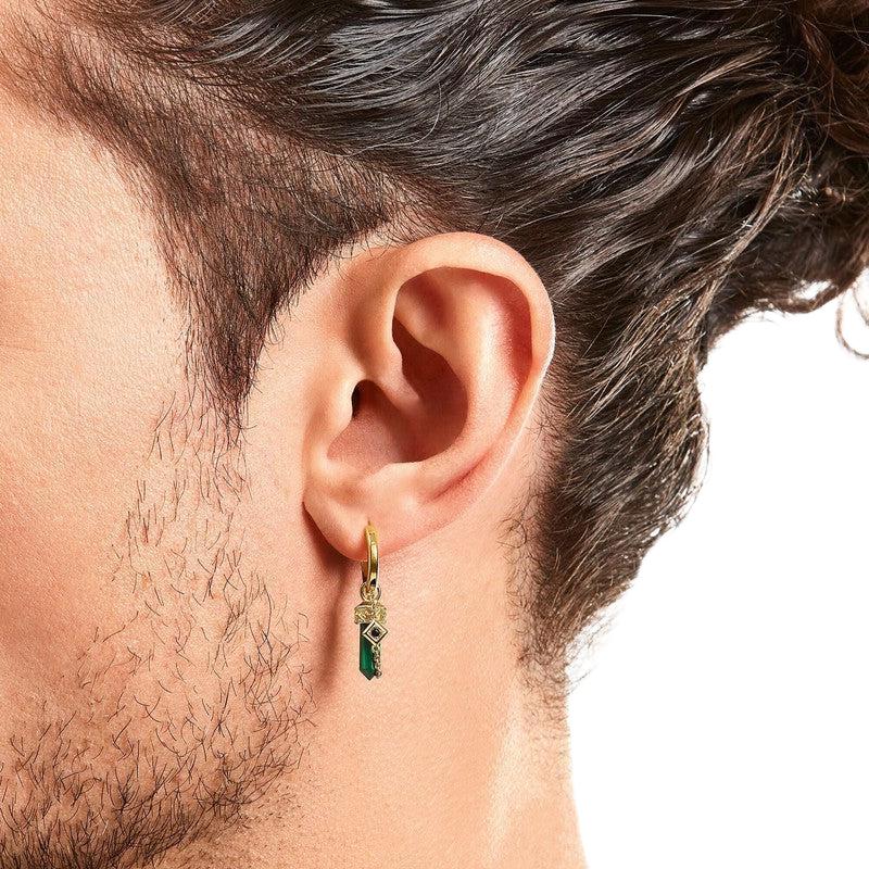 Thomas Sabo Gold-plated Single Hoop Earring with Green Tiger's Eye Pendant