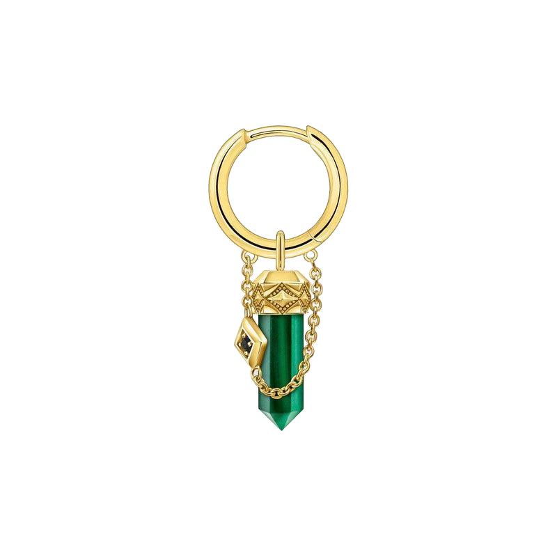 Thomas Sabo Gold-plated Single Hoop Earring with Green Tiger's Eye Pendant