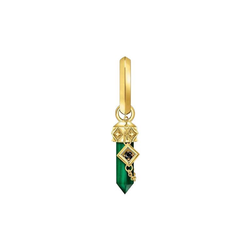 Thomas Sabo Gold-plated Single Hoop Earring with Green Tiger's Eye Pendant