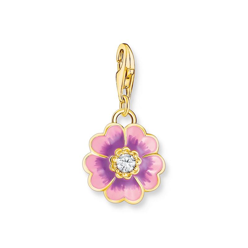 Thomas Sabo Gold-plated charm Pendant with Violet Flower
