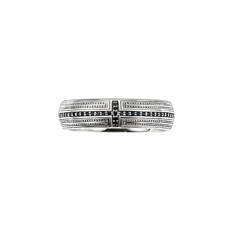 Thomas Sabo Mysterious Black Zirconia Cross Silver Band Ring
