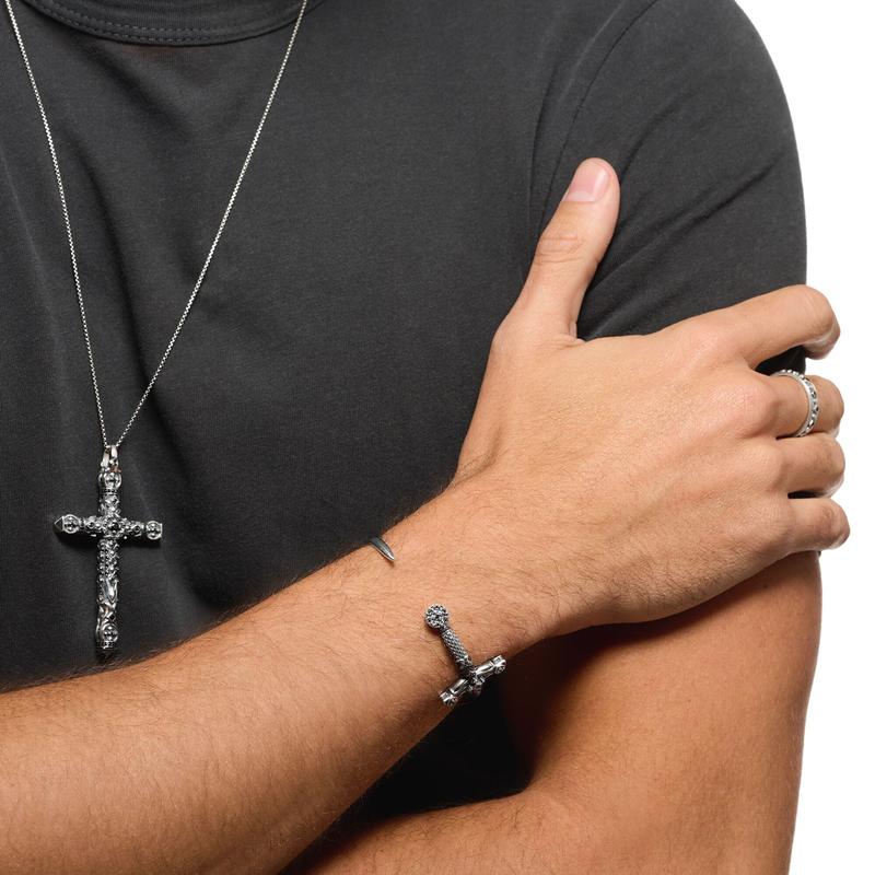 Thomas Sabo Mystical Sword Look Silver Bangle with Black Zirconia Stones