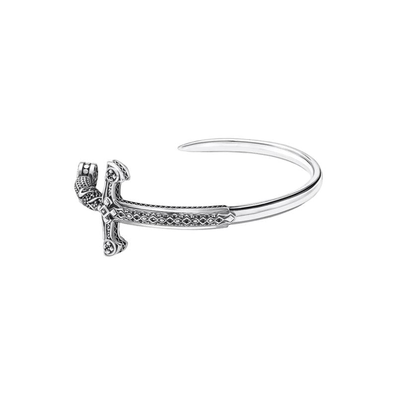 Thomas Sabo Mystical Sword Look Silver Bangle with Black Zirconia Stones