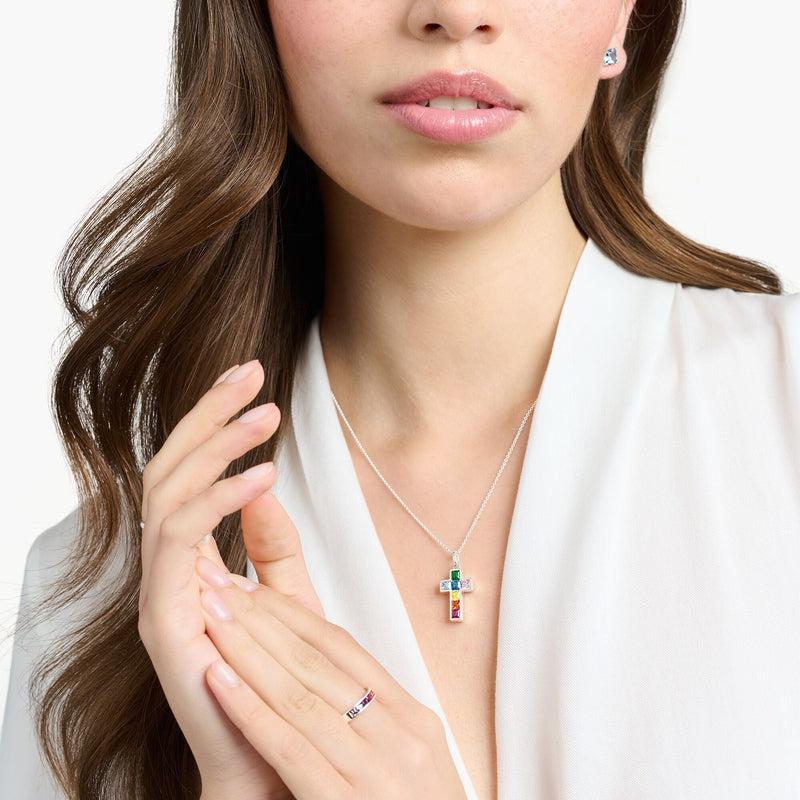 Thomas Sabo Necklace Cross Colourful Stones Silver