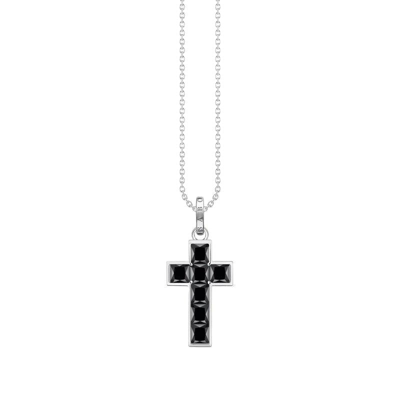 Thomas Sabo Necklace Cross with Black Stones - Silver