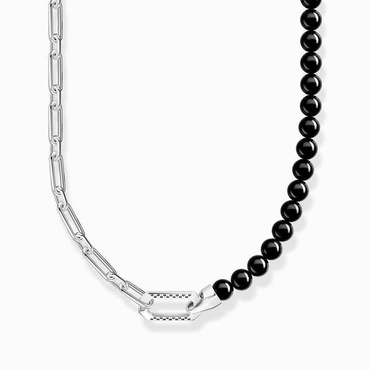 Thomas Sabo Necklace with Black Onyx Beads and Chain Links - Silver