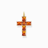 Thomas Sabo Pendant - Cross With Orange Stones And Star - Gold Plated