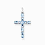 Thomas Sabo Pendant Cross with Aquamarine-Coloured Stones - Silver