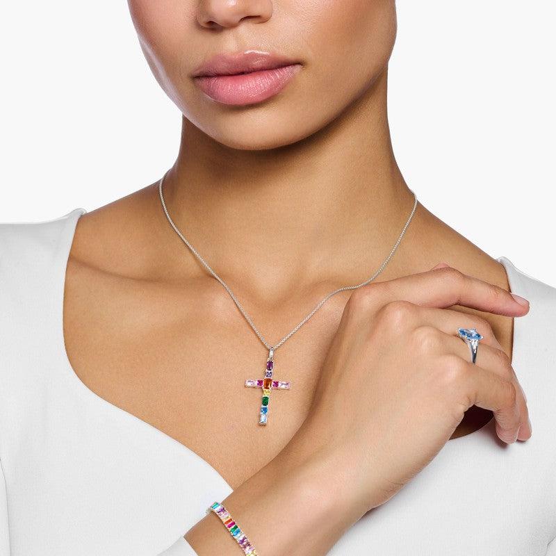 Thomas Sabo Pendant Cross with Colourful Stones - Silver
