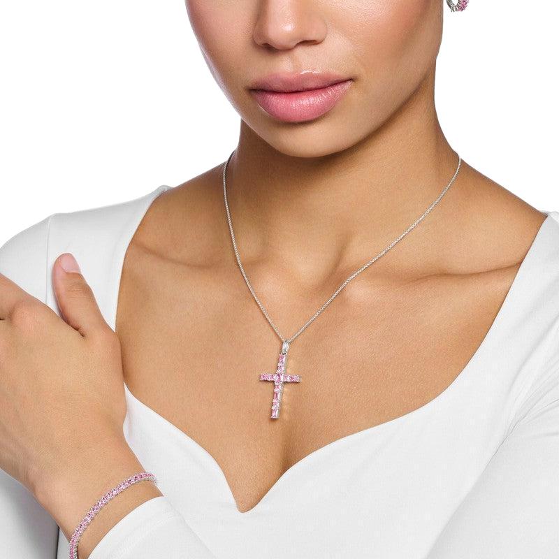 Thomas Sabo Pendant Cross with Pink Stones Silver