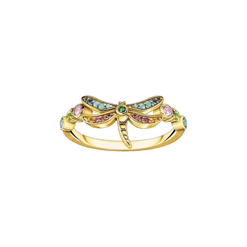 Thomas Sabo Ring - Dragonfly With Coloured Stones - Gold