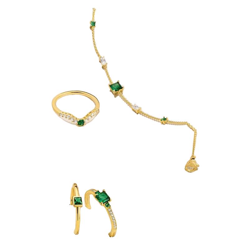 Thomas Sabo Ring Green Stone With White Stones Gold