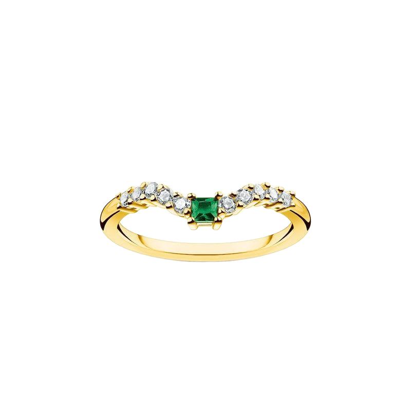 Thomas Sabo Ring Green Stone With White Stones Gold