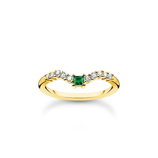 Thomas Sabo Ring Green Stone With White Stones Gold