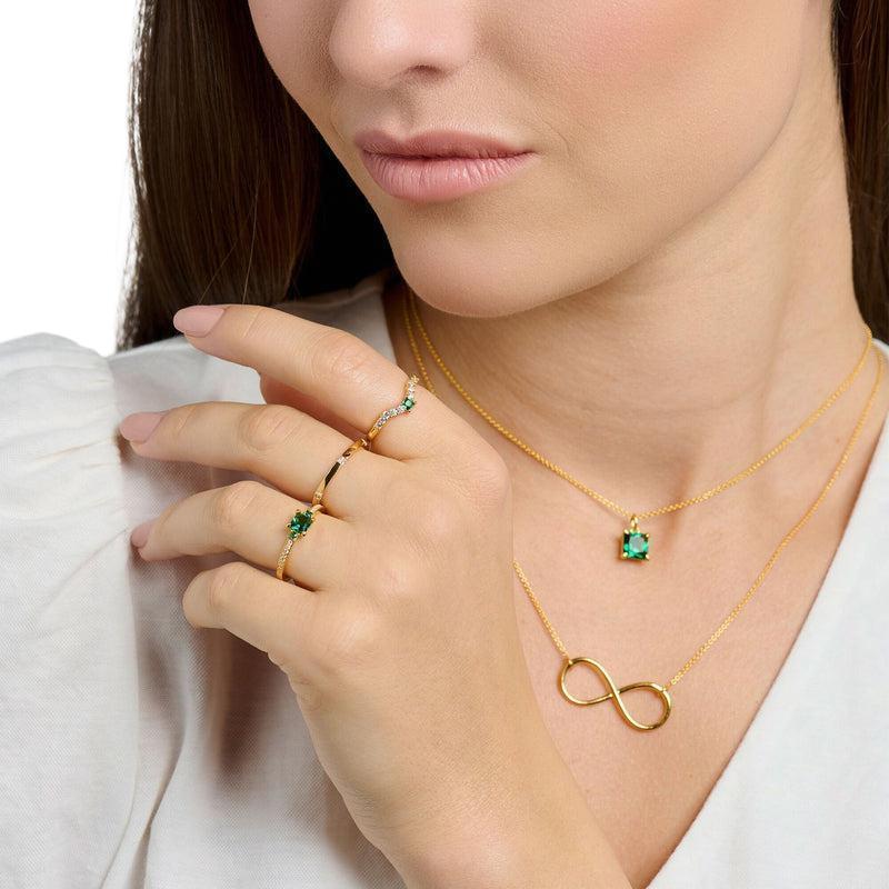 Thomas Sabo Ring With Green And White Stones Gold