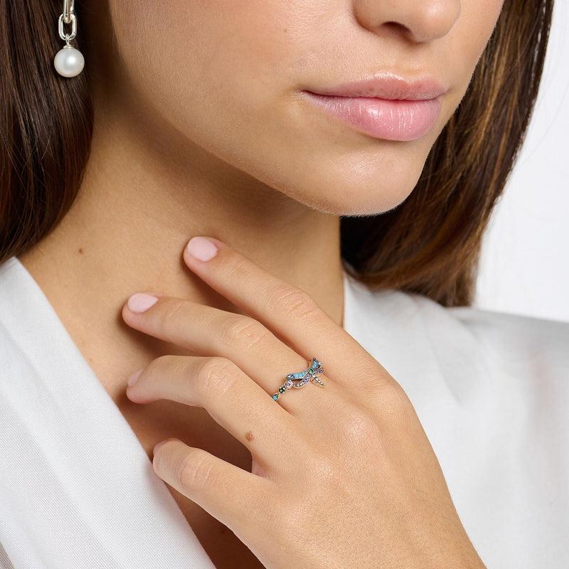 Thomas Sabo Ring dragonfly with coloured stones silver