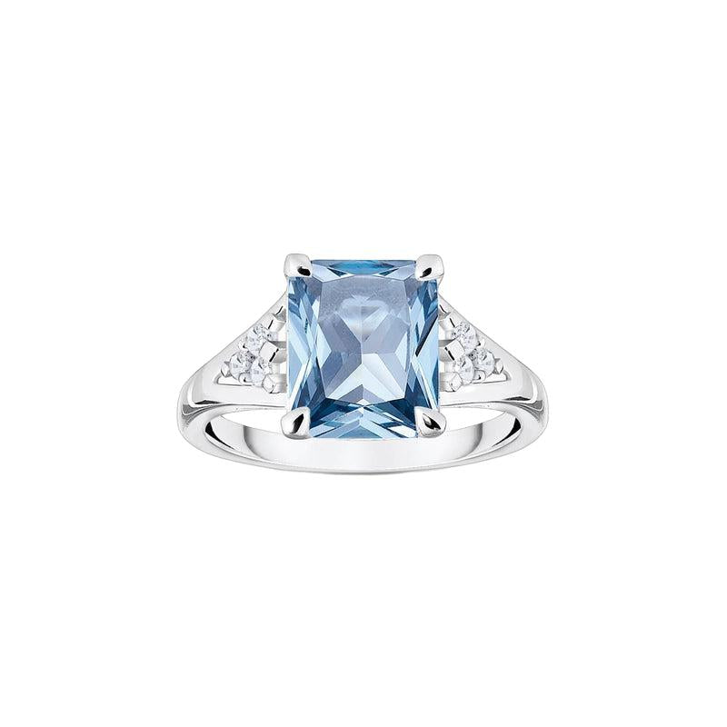 Thomas Sabo Ring with Aquamarine-Coloured and White Stones - Silver